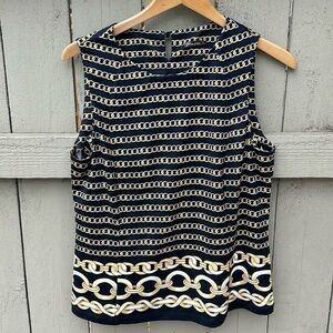J. McLaughlin Career Wear Sleeveless Blouse Contemporary Chain Pattern Detail L